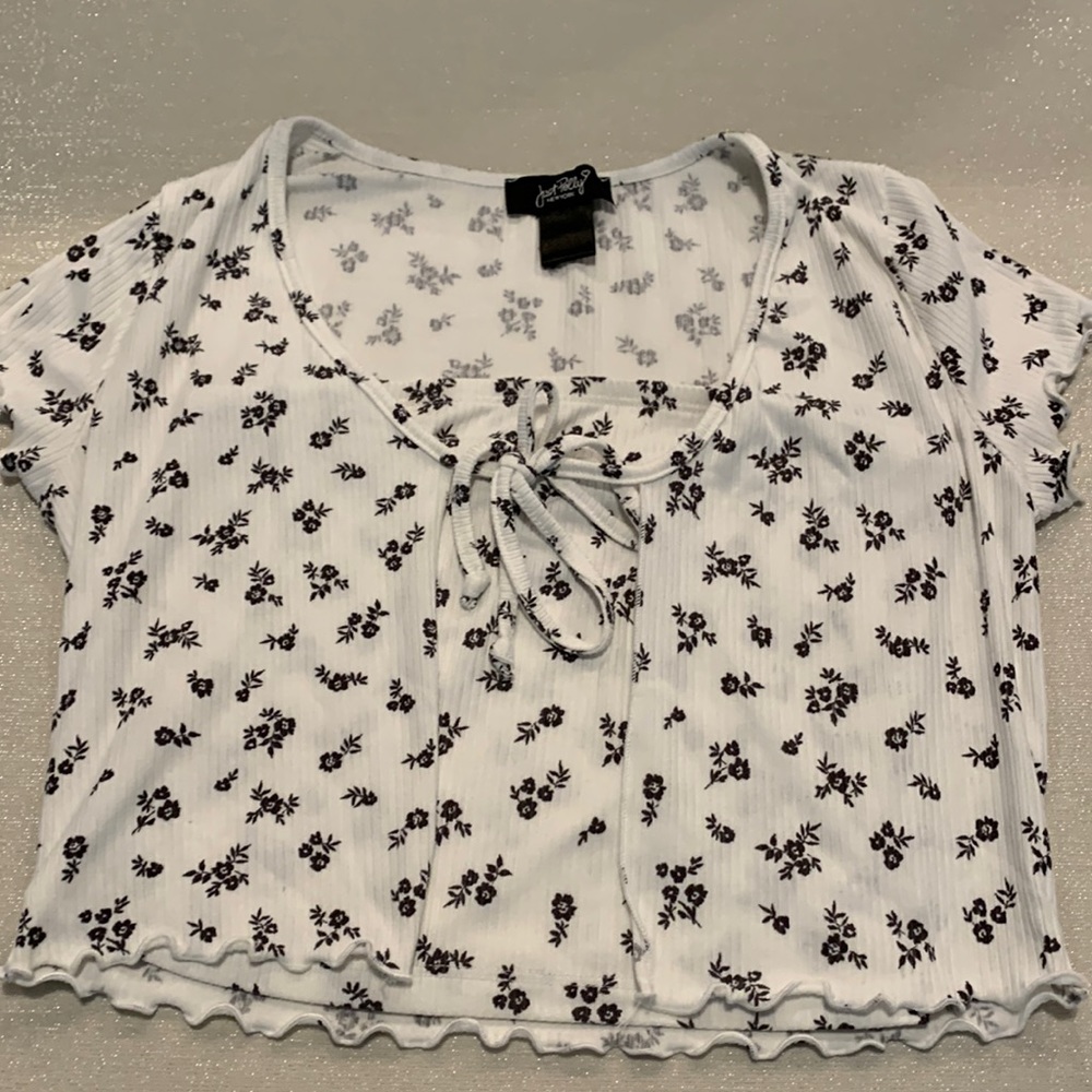 Just Polly White with black Flowers Crop Top  Two piece set. Size M